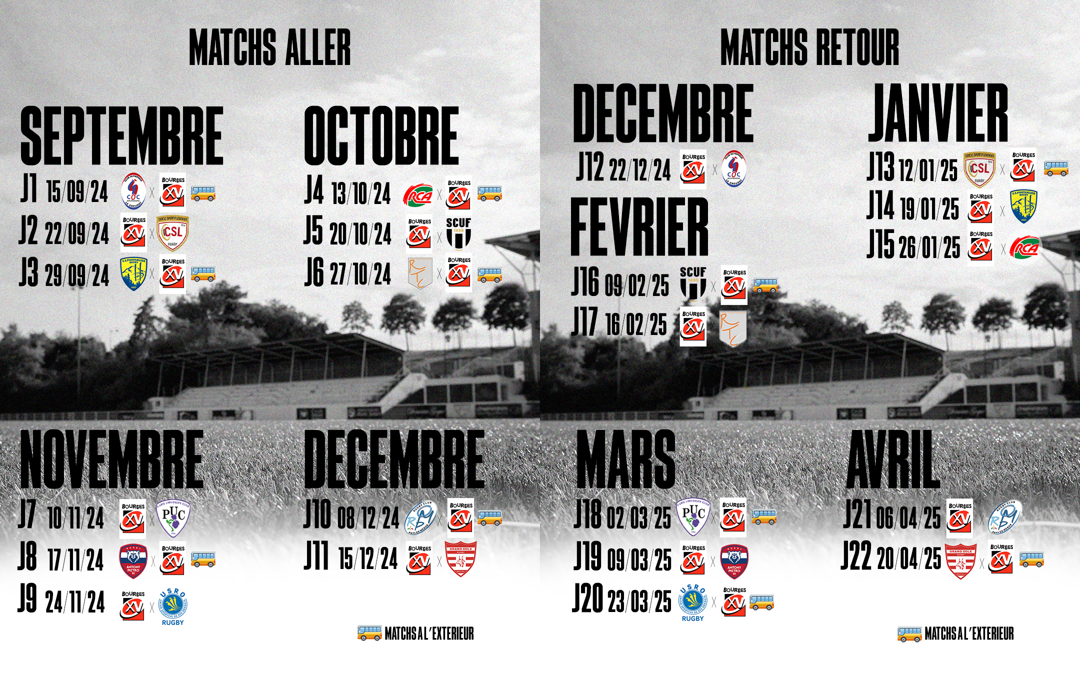 Planning des matchs Saison 2024-2025